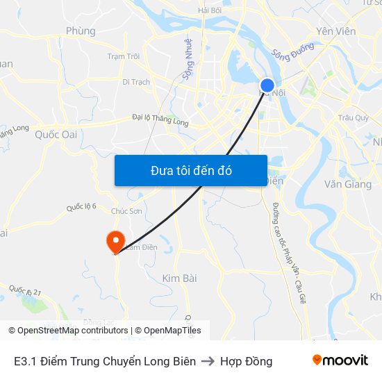 E3.1 Điểm Trung Chuyển Long Biên to Hợp Đồng map