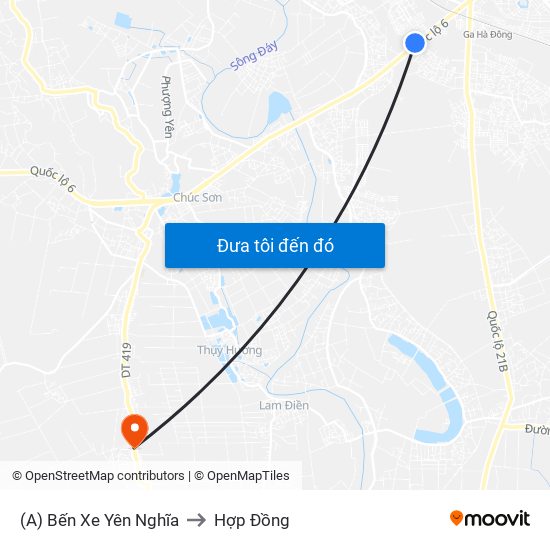 (A) Bến Xe Yên Nghĩa to Hợp Đồng map