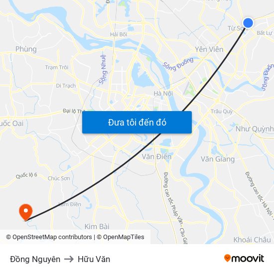 Đồng Nguyên to Hữu Văn map