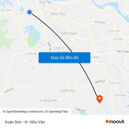 Xuân Sơn to Hữu Văn map