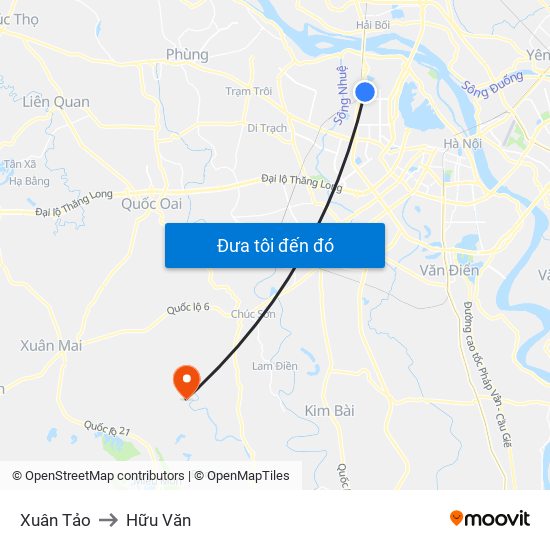 Xuân Tảo to Hữu Văn map