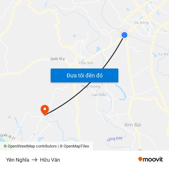 Yên Nghĩa to Hữu Văn map