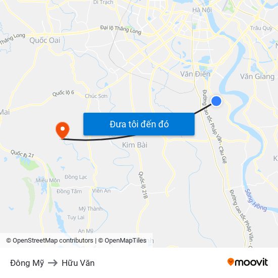 Đông Mỹ to Hữu Văn map