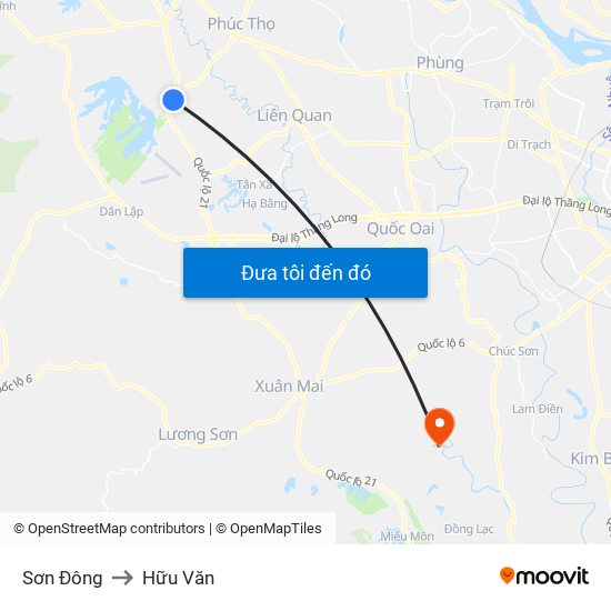 Sơn Đông to Hữu Văn map