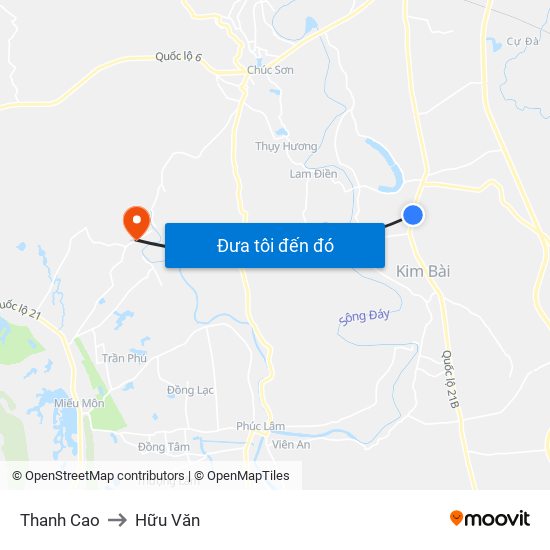 Thanh Cao to Hữu Văn map