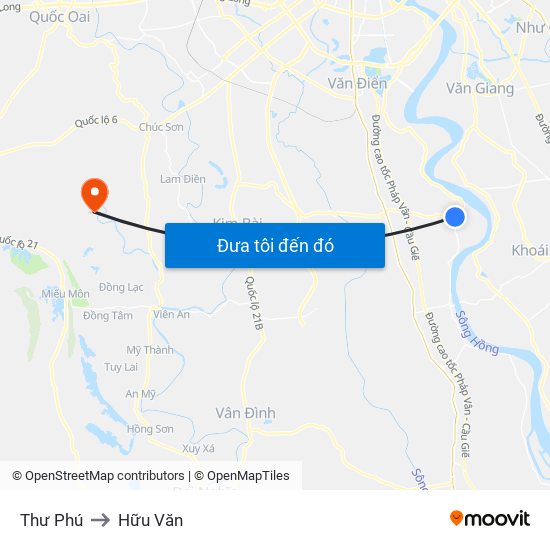 Thư Phú to Hữu Văn map