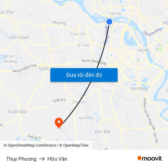 Thụy Phương to Hữu Văn map