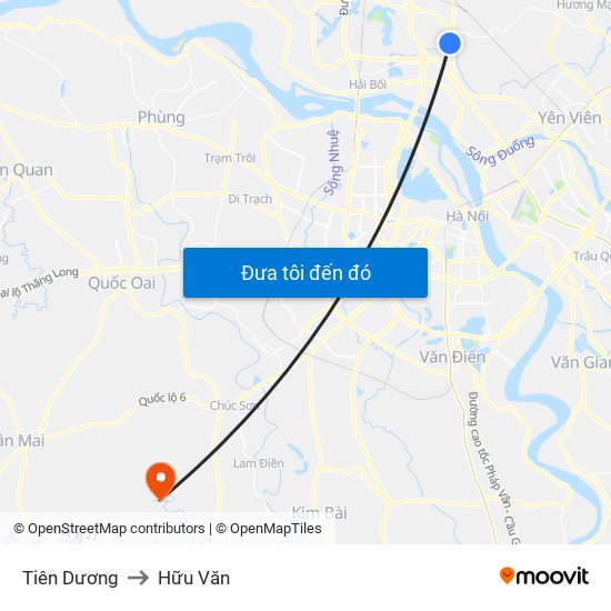 Tiên Dương to Hữu Văn map