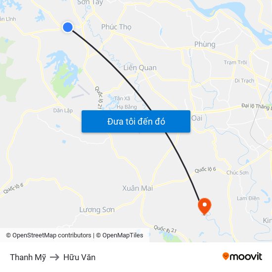 Thanh Mỹ to Hữu Văn map