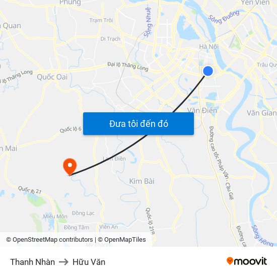 Thanh Nhàn to Hữu Văn map