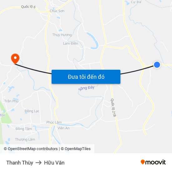 Thanh Thùy to Hữu Văn map