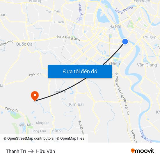 Thanh Trì to Hữu Văn map