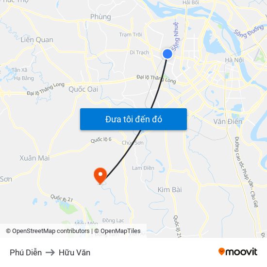 Phú Diễn to Hữu Văn map