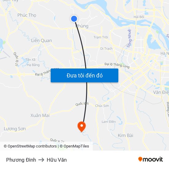 Phương Đình to Hữu Văn map