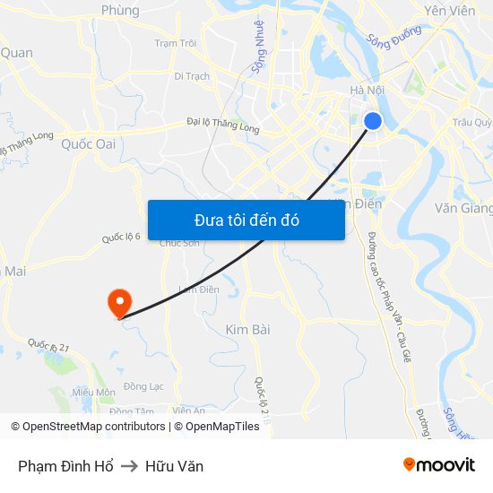 Phạm Đình Hổ to Hữu Văn map