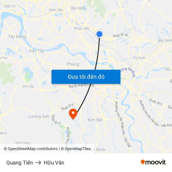 Quang Tiến to Hữu Văn map