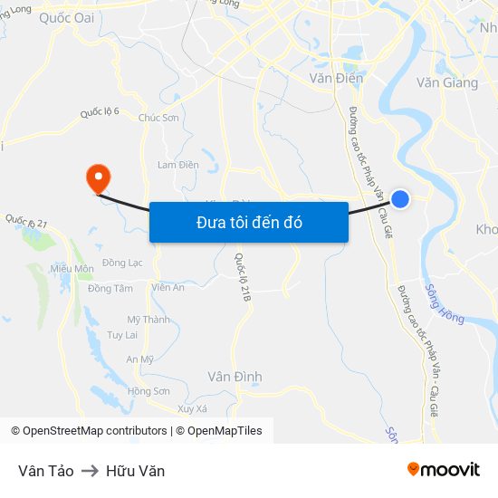 Vân Tảo to Hữu Văn map