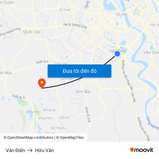 Văn Điển to Hữu Văn map