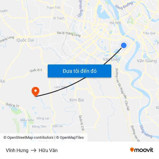 Vĩnh Hưng to Hữu Văn map
