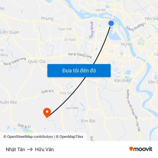 Nhật Tân to Hữu Văn map