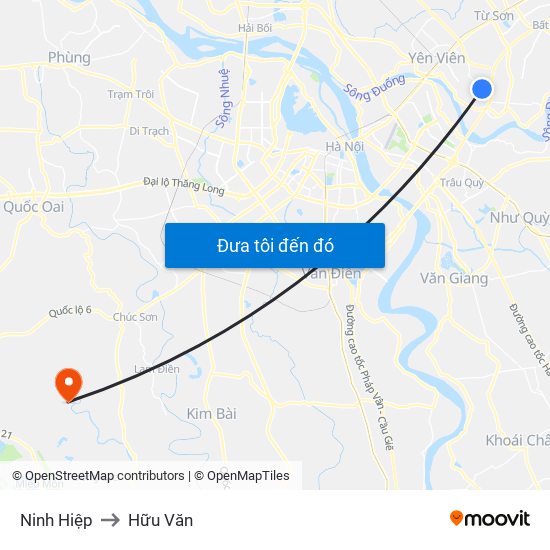 Ninh Hiệp to Hữu Văn map