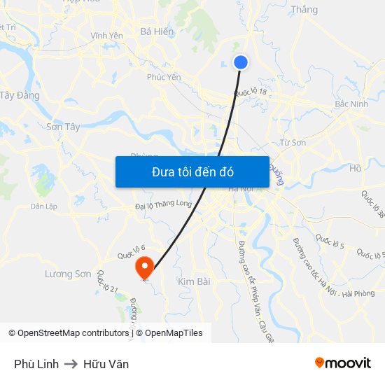 Phù Linh to Hữu Văn map
