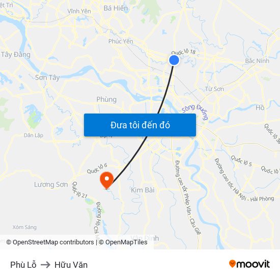 Phù Lỗ to Hữu Văn map