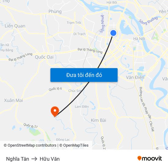 Nghĩa Tân to Hữu Văn map