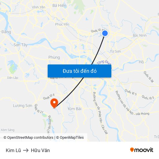 Kim Lũ to Hữu Văn map