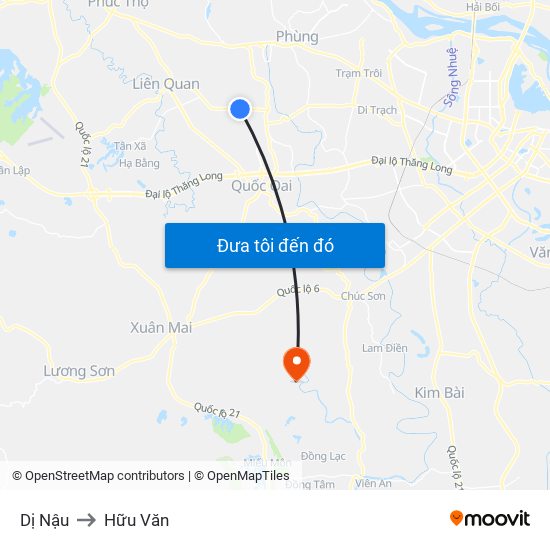 Dị Nậu to Hữu Văn map