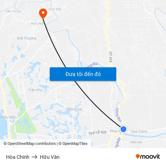 Hòa Chính to Hữu Văn map