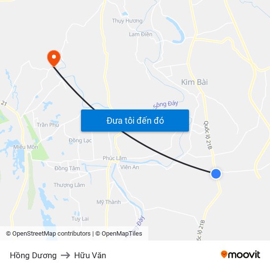 Hồng Dương to Hữu Văn map