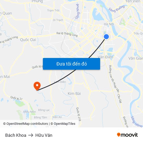 Bách Khoa to Hữu Văn map