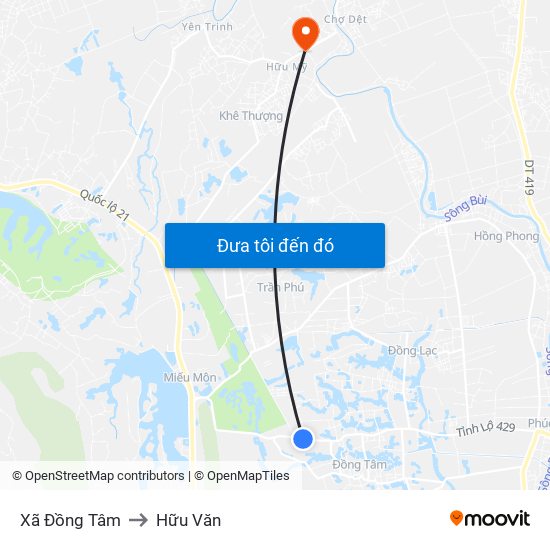 Xã Đồng Tâm to Hữu Văn map