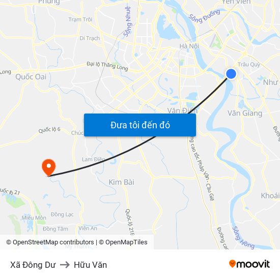 Xã Đông Dư to Hữu Văn map