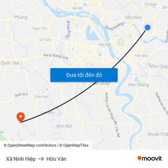 Xã Ninh Hiệp to Hữu Văn map