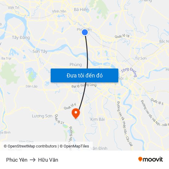 Phúc Yên to Hữu Văn map