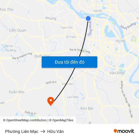 Phường Liên Mạc to Hữu Văn map