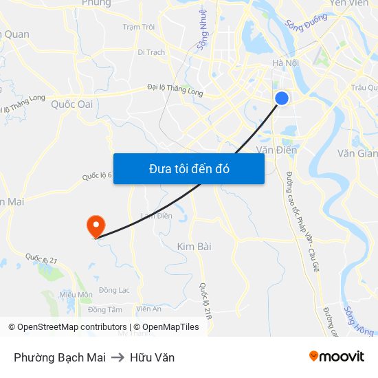 Phường Bạch Mai to Hữu Văn map