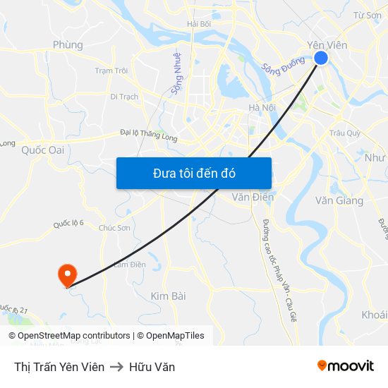 Thị Trấn Yên Viên to Hữu Văn map