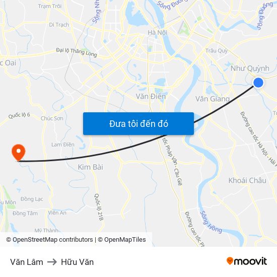 Văn Lâm to Hữu Văn map