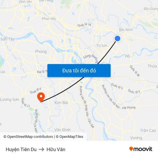 Huyện Tiên Du to Hữu Văn map