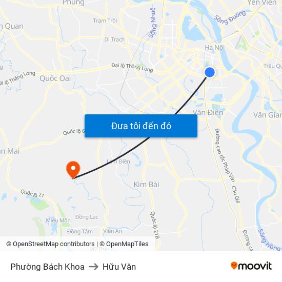 Phường Bách Khoa to Hữu Văn map