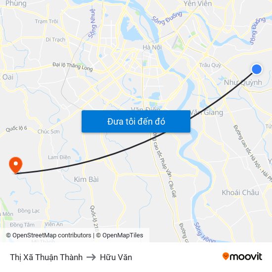 Thị Xã Thuận Thành to Hữu Văn map