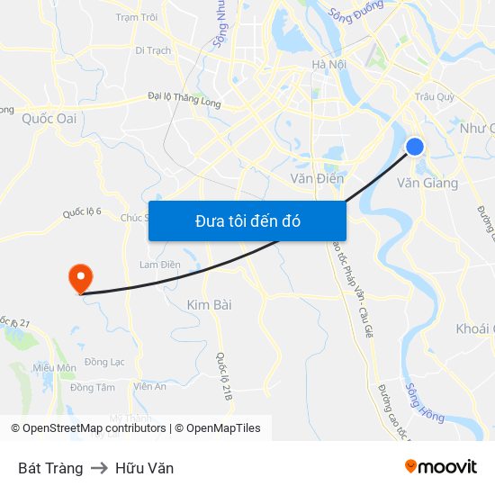 Bát Tràng to Hữu Văn map