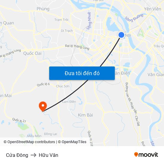 Cửa Đông to Hữu Văn map