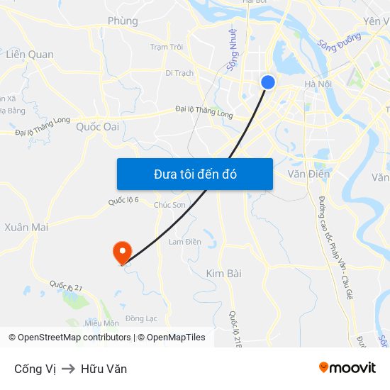 Cống Vị to Hữu Văn map