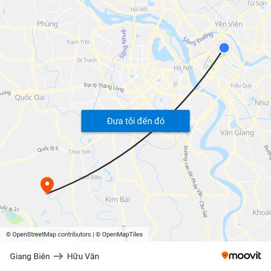 Giang Biên to Hữu Văn map
