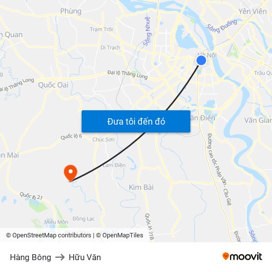 Hàng Bông to Hữu Văn map