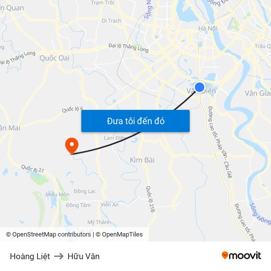 Hoàng Liệt to Hữu Văn map